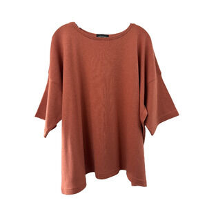 Eskandar Oversized Pima Cotton Knit Top O/S Terracotta Minimalist Lagenlook